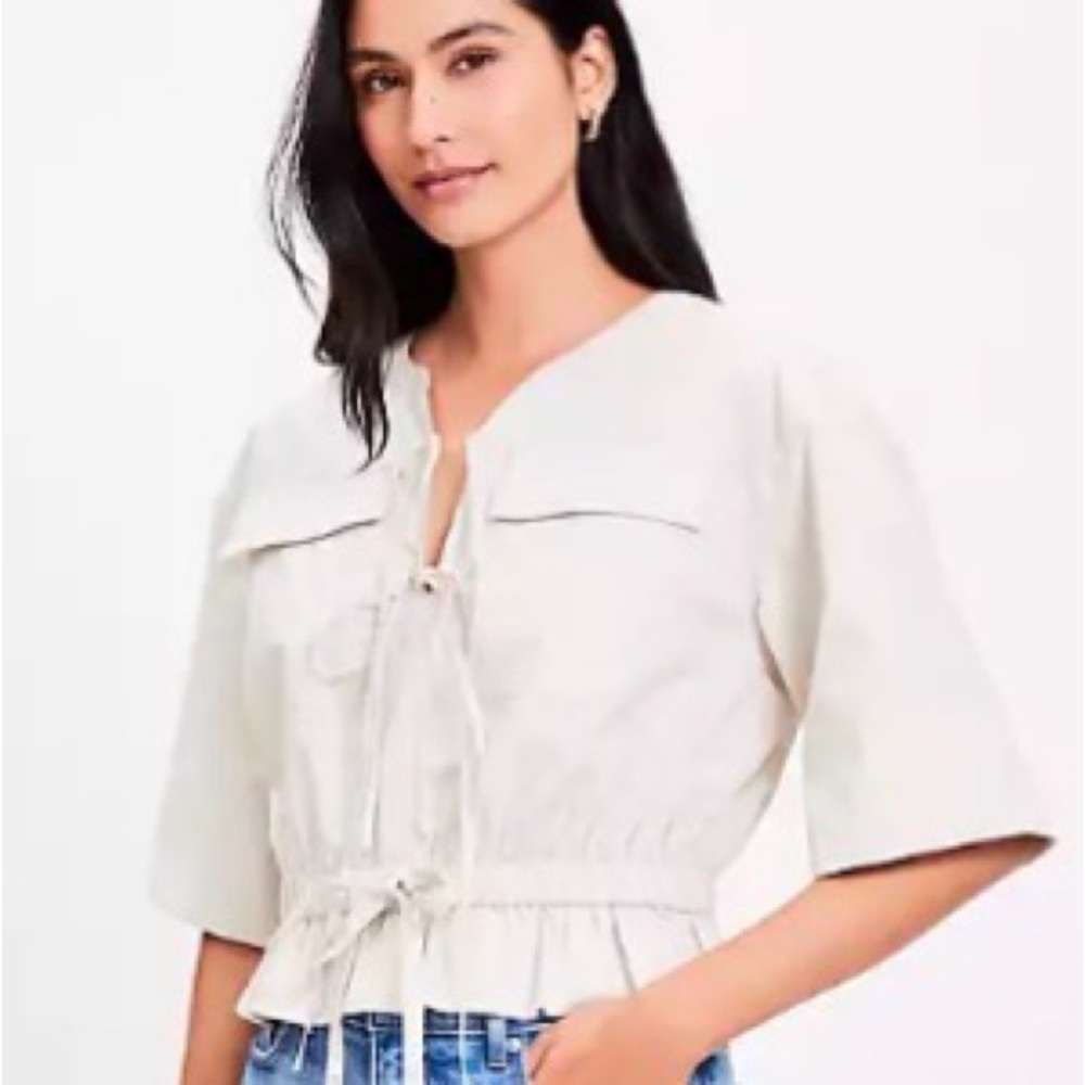 LOFT Poplin Safari Peplum Top